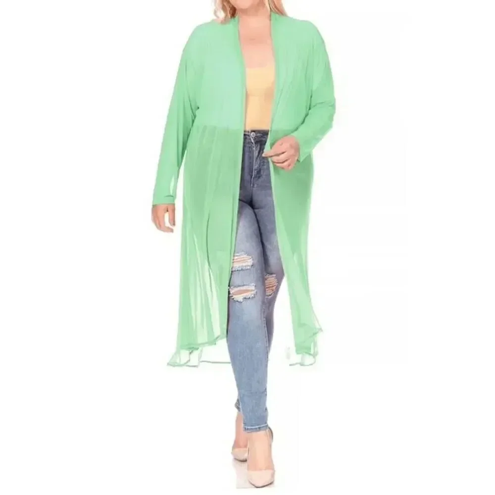Dream Out Sea Foam Green Long Mesh Sheer Swim Kimono Coverup 1X